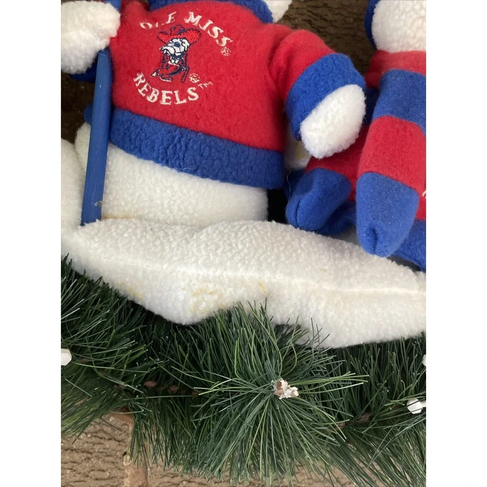 Vintage Ole Miss Rebels Holiday Wreath Christmas Snowmen College Football Rare.